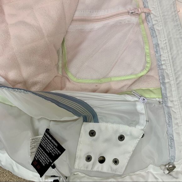 Bongo white winter ski jacket coat green pink detachable hood Sz S - Picture 6 of 16